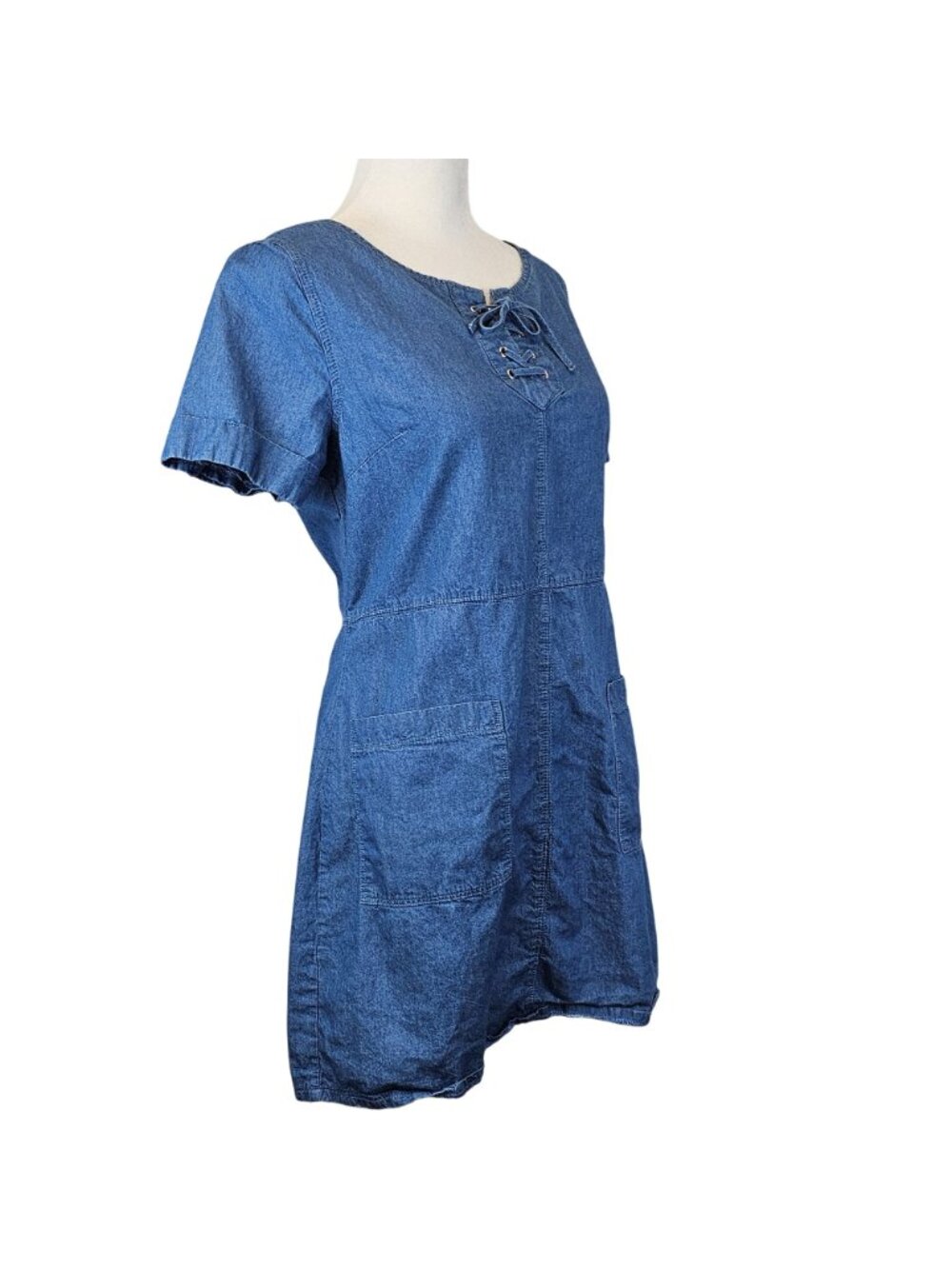 Eclipse S Denim Mini Dress 100% Cotton Blue Shift Pockets Indie Western Y2k - Picture 2 of 15